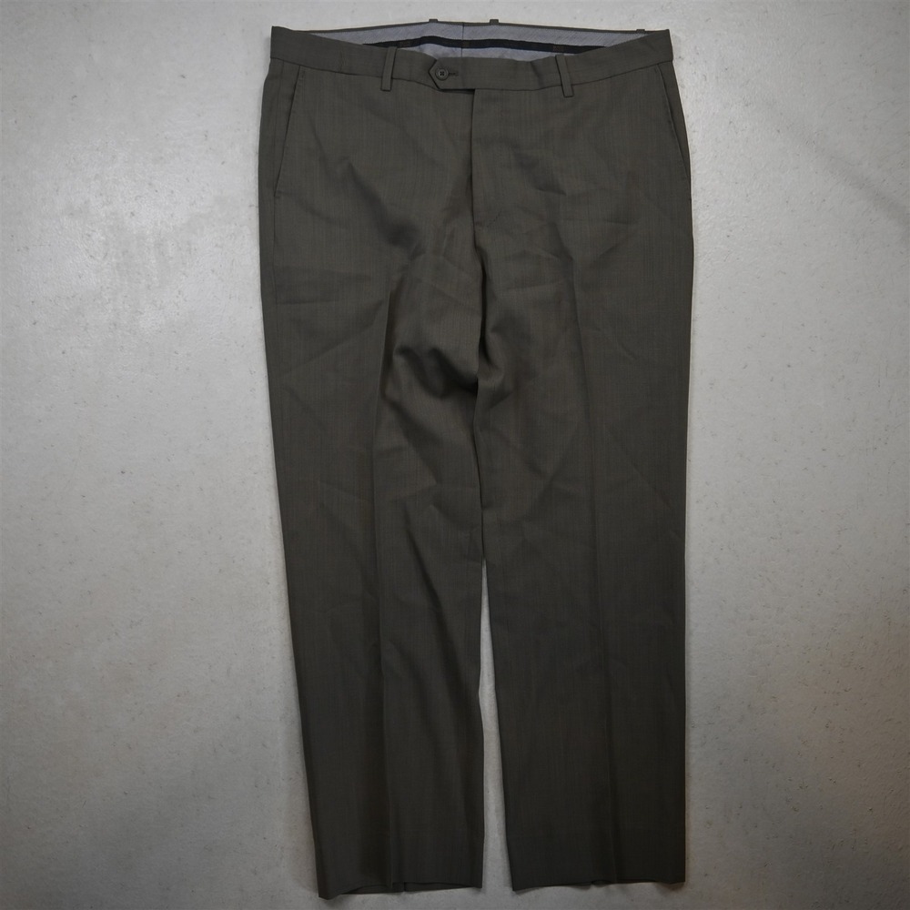 Monte Rosso 36x30 Taupe Brown Gray 100% Wool Flat Front Straight Dress Pants